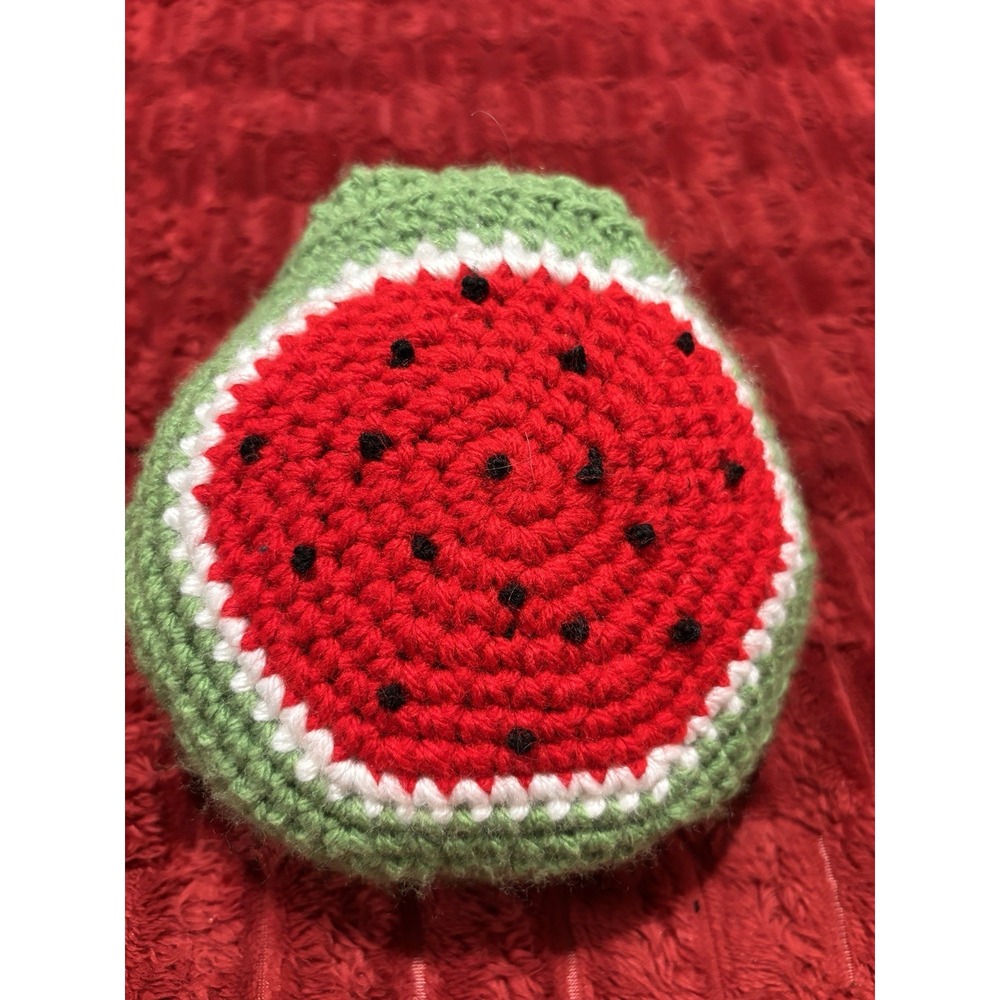 Green Watermelon Handmade Crochet Market Bag 6" Double Handle 12x7 Sustainable